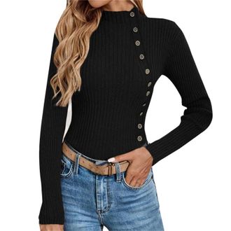 Generic Womens Jumpers Ladies Mock Turtle Neck Slim Fitted Long Sleeve Turtle Neck Ribbed Knit Tops Casual Warm Plain Knitwear (Z02-Black, XL)