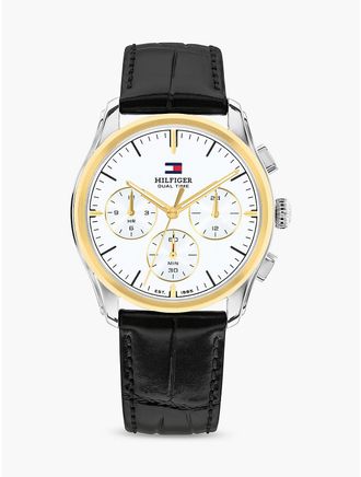 Tommy Hilfiger Mens 38MM Leather Strap Dual-Time NYC Watch - White