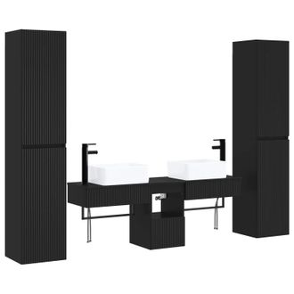 vidaXL Juego De Muebles De Ba&ntilde;o 5 Uds. Negro 33 X 34,5 X 160 Cm Vidaxl