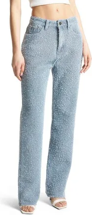 Mani&egrave;re De Voir Sara Boucle Straight Leg Jeans in Light Blue at Nordstrom, Size 10