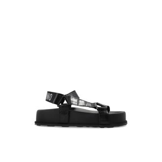 Moschino Flat Sandals, female, Black, Size: 11 US Leather Platform Sandals