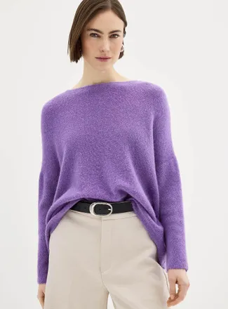 Contemporaine Womens Loose fuzzy boat-neck sweater Exclusive collection from Italy