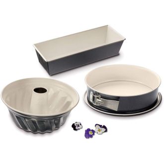 Zenker Dr. Oetker Set da 3pz stampi da forno, Stampo a cerniera &Oslash;26, Stampo plumcake pane 30x13, Stampo ciambella &Oslash;22, materiale acciaio rivestito in