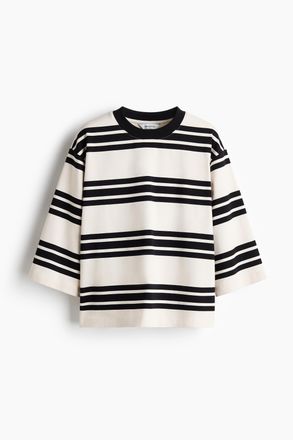 H&M Baumwollshirt in Loose Fit - Weiss/Schwarz Gestreift