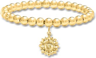 Ross-Simons Italian 6mm 18kt Gold Over Sterling Bead Stretch Bracelet With Sunflower Charm