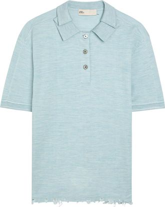 Tory Burch Distressed Silk-blend Polo top - Light Blue - S (UK8-10 / S)