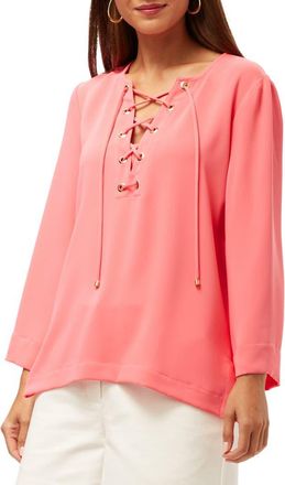 Trina Turk Catamaran Lace Up Top in Coral Crush at Nordstrom, Size X-Small