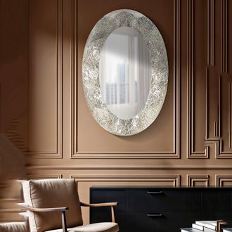 Dmora Espejo Dmora, Marco Efecto Material, Forma Ovalada, Tipo De Pared, 88x128h Cm Plata