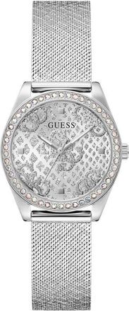 Guess Boa Crystal Bezel Silvertone Mesh Strap Watch, 32mm at Nordstrom