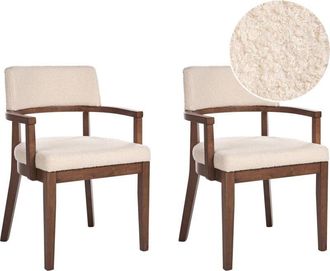 Beliani Conjunto De 2 Sillas De Comedor Estilo Tradicional Asiento Tapizado Boucl&eacute; Madera Oscura Y Beige Dalbo