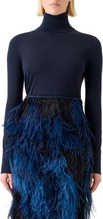 Akris Fine Gauge Cashmere & Silk Turtleneck Sweater in Navy at Nordstrom, Size 8