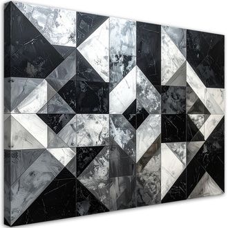 Feeby Cuadro En Lienzo Abstracci&oacute;n Geom&eacute;trica En Blanco Y Negro 100x70