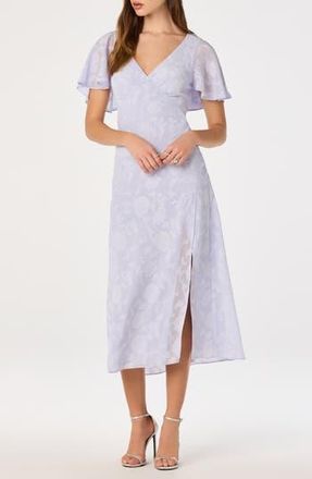 ASTR the Label Floral Flutter Sleeve Cutout Back Midi Dress in Periwinkle at Nordstrom Rack, Size X-Large
