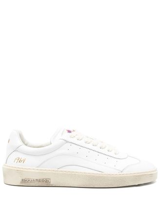 Dsquared2 White Smooth Leather Gold Detail Sneakers