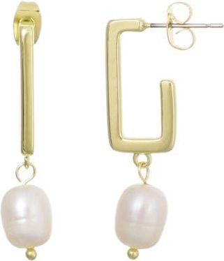 Adornia 14K Gold Plated Freshwater Pearl Drop Hoop Earrings in Gold/White at Nordstrom Rack