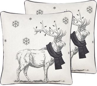 Beliani Set of 2 Decorative Cushions SVEN 45 x 45 cm Black Christmas Motif