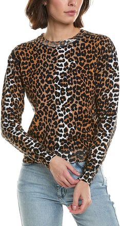 Brodie Leopard Crewneck Cashmere-Blend Sweater