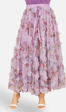 Yumi Floral Ruffle Mesh Midi Skirt in Lilac at Nordstrom, Size 12