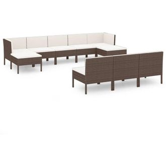 vidaXL 10 Pcs Garden Lounge Set Con Coj&iacute;n Mimbre Pe Brown