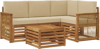 vidaXL Conjunto De Sof&aacute;s De Exterior 5 Uds. Natural Y Beige Poli&eacute;ster Vidaxl