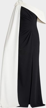 Tadashi Shoji One-Shoulder Draped Crepe Gown