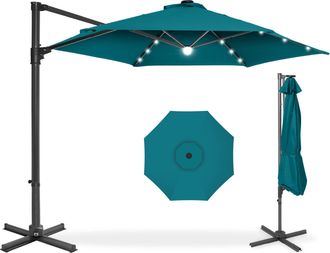 Best Choice Products 10ft 360&deg; Rotating Cantilever Easy Auto Open Patio Umbrella w/ Solar LED Lights