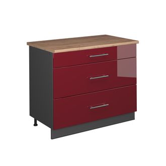 Vicco Mueble Bajo De Cocina Fame-line, Rojo Burdeos Alto Brillo/antracita, 100 Cm, Et Roble, Vicco