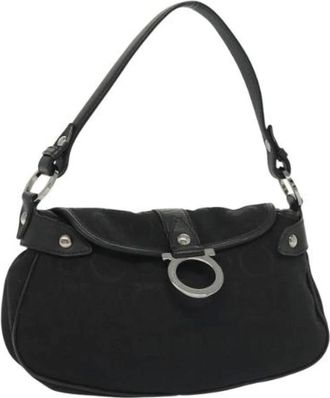 Ferragamo Pre-owned Shoulder Bags, female, Black, Size: ONE SIZE Pre-owned Canvas Shoulder Bag