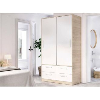 Dmora Armario 2 Puertas Kirogi, Muebles De Dormitorio, Vestidor, Armario De Ropa, 120x60 H204 Cm, Blanco Y Roble - Dmora