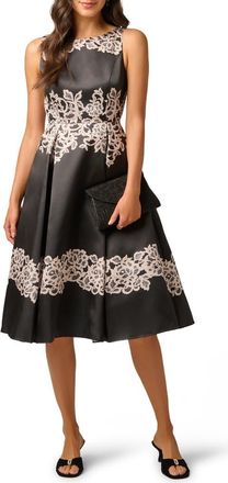 Adrianna Papell Lace Print Mikado Cocktail Dress in Black/ecru at Nordstrom, Size 14
