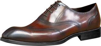 Generic Mens Fashion Imitation Wood Grain Square Toe Lace Up Leather Dress Shoes for Business Casual Style and Formal Occasions (Brown, 7.5)