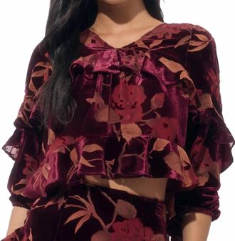 Adelyn Rae Reese Flutter Sleeve Velvet Burnout Top In Burgundy