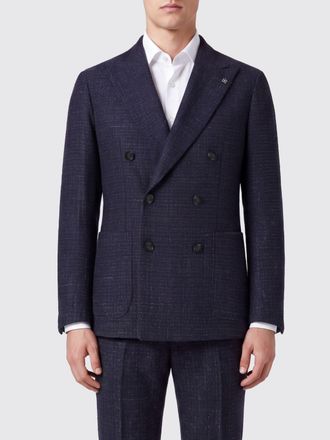 Tagliatore Blazer doppiopetto in misto lana vergine blu con tasche a toppa