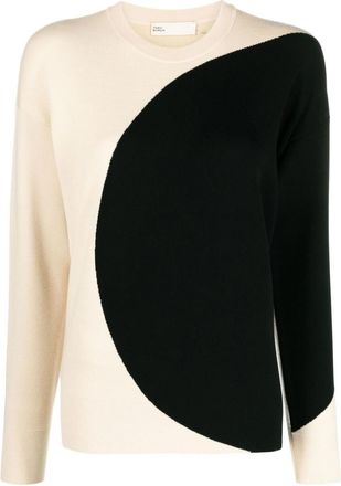 Tory Burch White Colorblock Crewneck Sweater