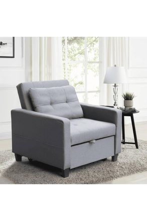 Home Source Industries Linen Upholstered Convertible Sleeper Sofa Chair for Living Room in Dark Grey