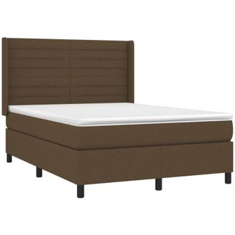 vidaXL Vidaxl - Cama Box Spring Colch&oacute;n Luces Led Tela Marr&oacute;n Oscuro 140x200cm