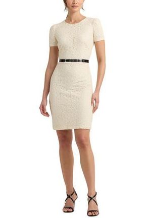 Ralph Lauren Floral Corded Lace Short Sleeve Cocktail Dress in Mascarpone Cream at Nordstrom Rack