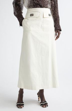 Ferragamo Hug Buckle Coated Linen Cargo Skirt in Mascarpone at Nordstrom, Size 10 Us