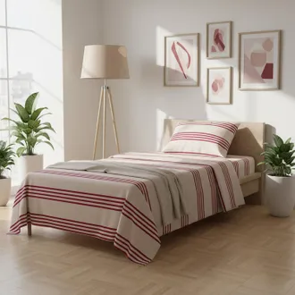 KASANOVA Completo letto singolo righe bordeaux cotone