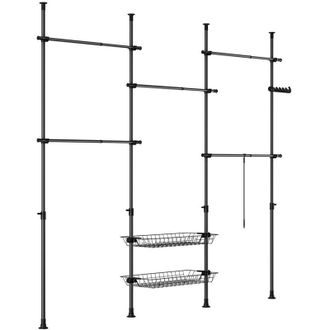 SoBuy SoBuy KLS04-II-SCH Telescopic Appendiabiti da Terra, Robusto Stand Appendiabiti con Aste e Ripiani, Armadio Aperto Regolabile per Camera da Letto