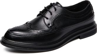 Generic Shoes Dress Oxford for Men Lace Up Burnished Toe Brogue Embossed PU Leather Block Heel Low Top Non Slip Business(Black,6.5 UK)