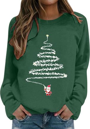 Generic Christmas Jumpers for Women Funny Printed Christmas Sweatshirts Top Womens Long Sleeve Crewneck Xmas Pullover Sweatshirt Ladies Casual Oversized Xmas 