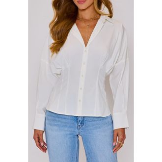 VICI Collection Presley Cotton O-Ring Accent Belted Button-Up Shirt in White at Nordstrom, Size X-Large