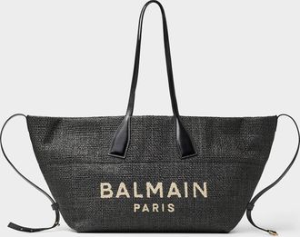 Balmain Womens Logo faux-raffia tote bag