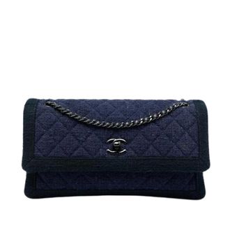 Chanel Pre-owned Vintage Tweed Shoulder Bag - Dames - Pre-owned - Blauw - Maat: ONE Size Tweed