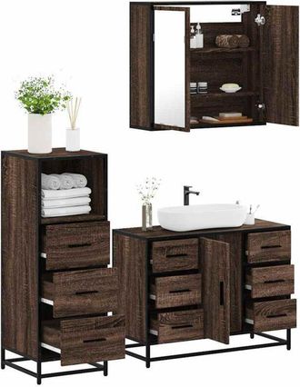 vidaXL Vidaxl - Set De Muebles Ba&ntilde;o 3 Pzas Madera Contrachapada Roble Marr&oacute;n