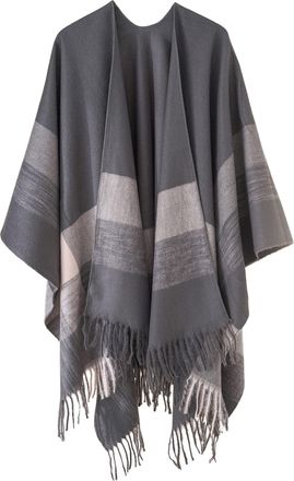 Feoya Womens Oversized Poncho Cape Warm Shawl Blanket Wrap Striped Reversible Capes Open Front Printed Cape Shawls Fringe Tassel Knitted Ruana Shawl Color B