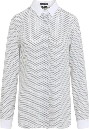 Tom Ford Gedrukte Multi Argyle Zijde Crepe de Chine Blouse - Dames - Overhemden - Wit - XS - Overhemden
