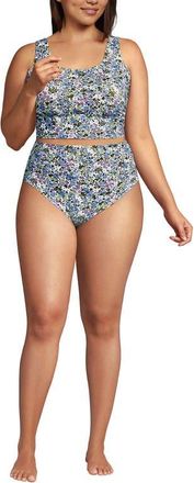 Lands End Tugless Tankini Top and High Waisted Bottom Swimsuit Set in White/lilac Multi Ditsy Floral at Nordstrom, Size 2X