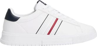 Tommy Hilfiger Schoenen, Heren, Wit, 42 EU, Polyester, Leren Sneakers met Verwijderbare Binnenzool